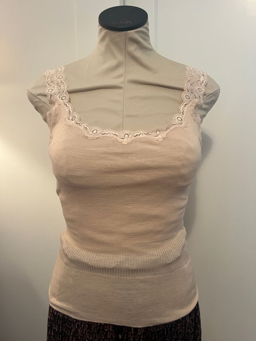 Vintage Lace Trim Hanro Sleeveless Knit Tank Top - Blush